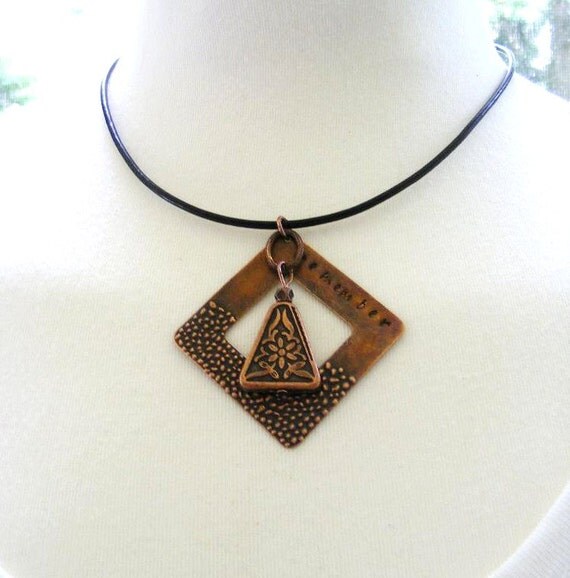 Stamped Remember Square Copper Pendant with by meiguidesigns
