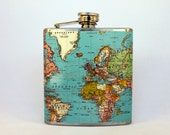 6 oz Stainless Steel - The Wanderlust Flask - Technicolor Map