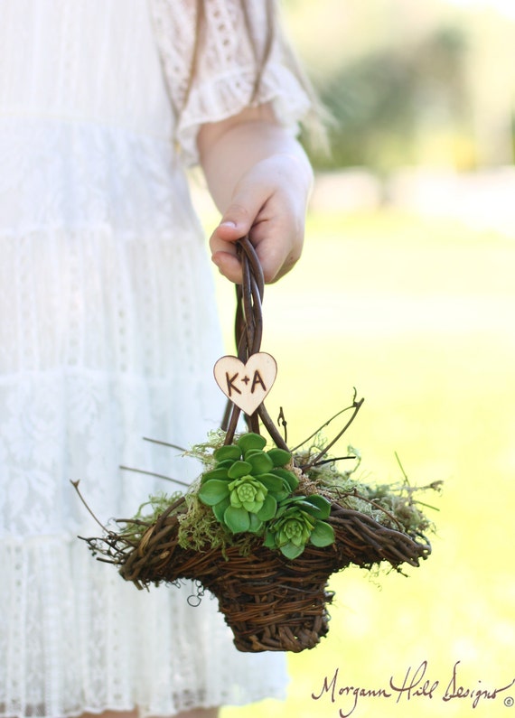 Personalized Flower Girl Basket Succulents Rustic Wedding Cactus (Item Number 140159) NEW ITEM by braggingbags