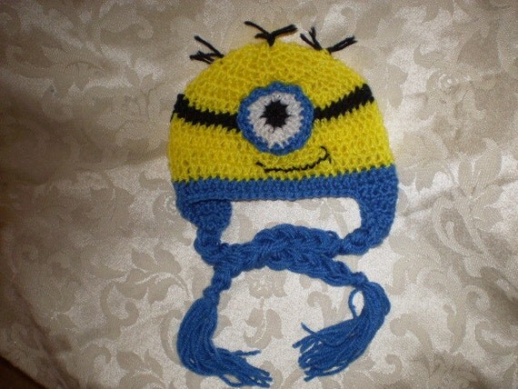 Crochet Despicable Me Minion Earflap Hat Size Infant  / Toddler / Preschooler