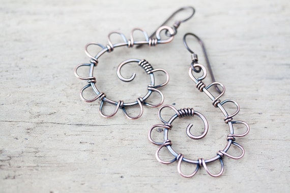 Playful Solid Copper Spiral Earrings all metal by CookOnStrike
