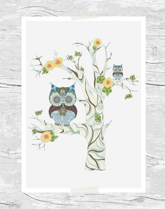 Owl Tree Wall Art Unisex Kids Art Nature Baby by piiapodersalu