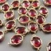2 Faceted oval round ruby red glass gold plated bezel links / connectors, handmade jewelry supplies 5041G-RU (bright gold, ruby, 2 pieces)
