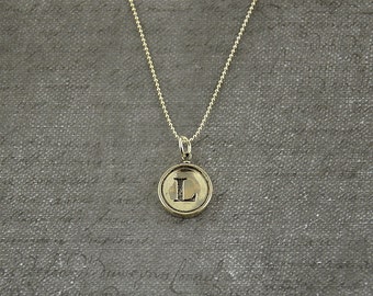 Initial Letter L - Typewriter Key Pendant Necklace Charm - Sterling Silver - Other Letters Available