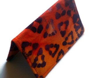 Card Wallet - Batik Leopard Orange and Purple - Girls night out, credit card, gift card holder