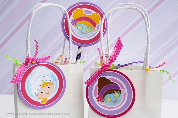 Girls Spa Party- Printable Party Tags - Cupake Toppers - Printable Spa Party Favors -Spa Party Party Printables Il_570xn