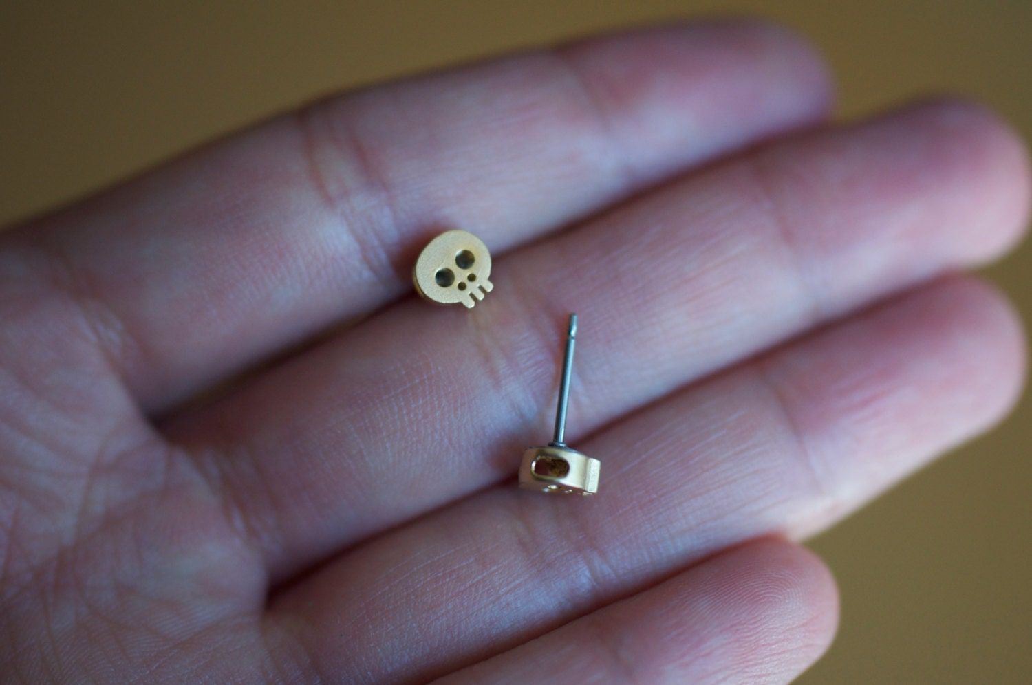 Skull Stud earrings surgical steel posts Gold skull