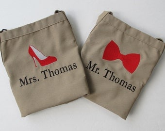 Mr and Mrs Aprons - Wedding Shower Gift - Monogrammed Embroidered Aprons -WITH Established Date