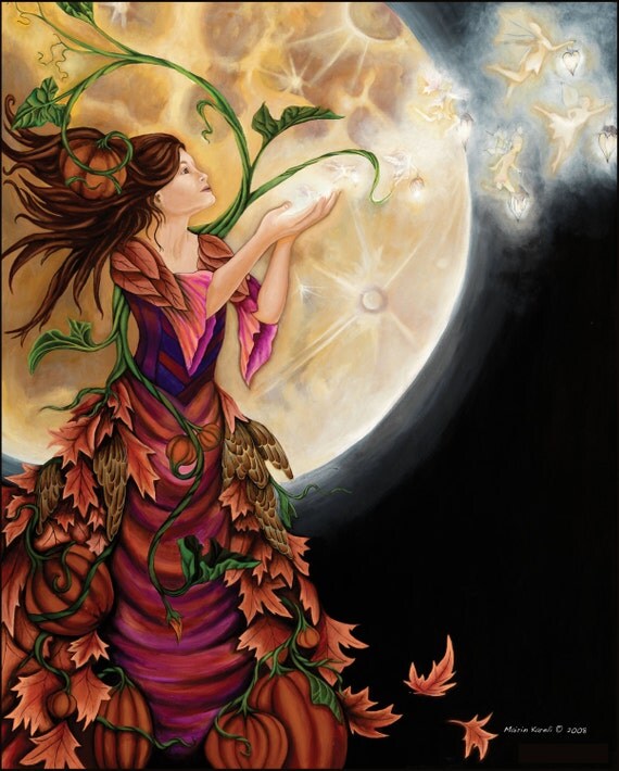 Items similar to Harvest Moon Woman 8X10 matted print on Etsy