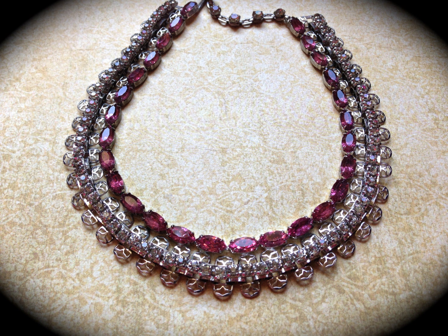 Vintage pink rhinestone necklace
