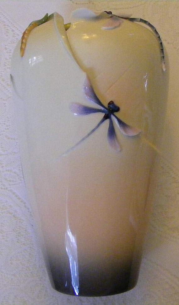 Franz Porcelain 11 1/2 Dragonfly Vase Urn Shape
