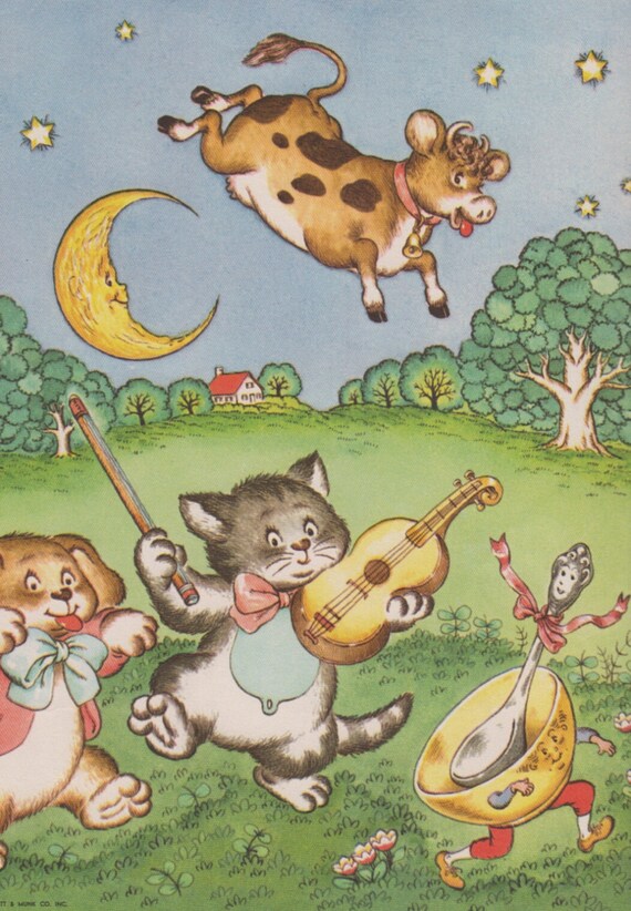 vintage print NURSERY RHYME Hey Diddle Diddle by theStoryOfVintage