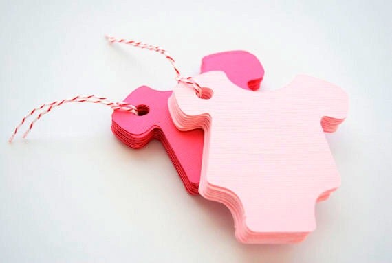 48 Baby Pink Onesie Tags (3.0 inches) in Hot pink and baby pink Textured Cardstock Die Cut MariaPalito A234 Il_570xn