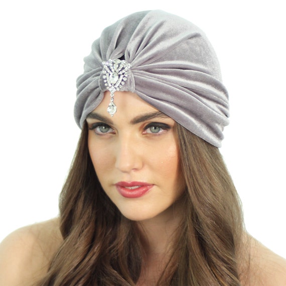 Velvet Crystal Great Gatsby Flapper Inspired Full Turban Headband Headwrap Ear Warmer