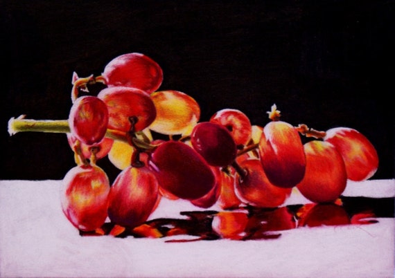 Items similar to Dramatic Still Life Painting Backlit Grapes