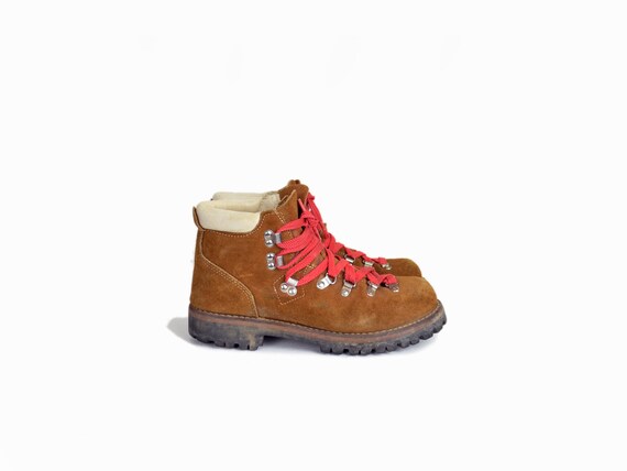 Vintage Tan Leather Hiking Boots with Red Laces women's