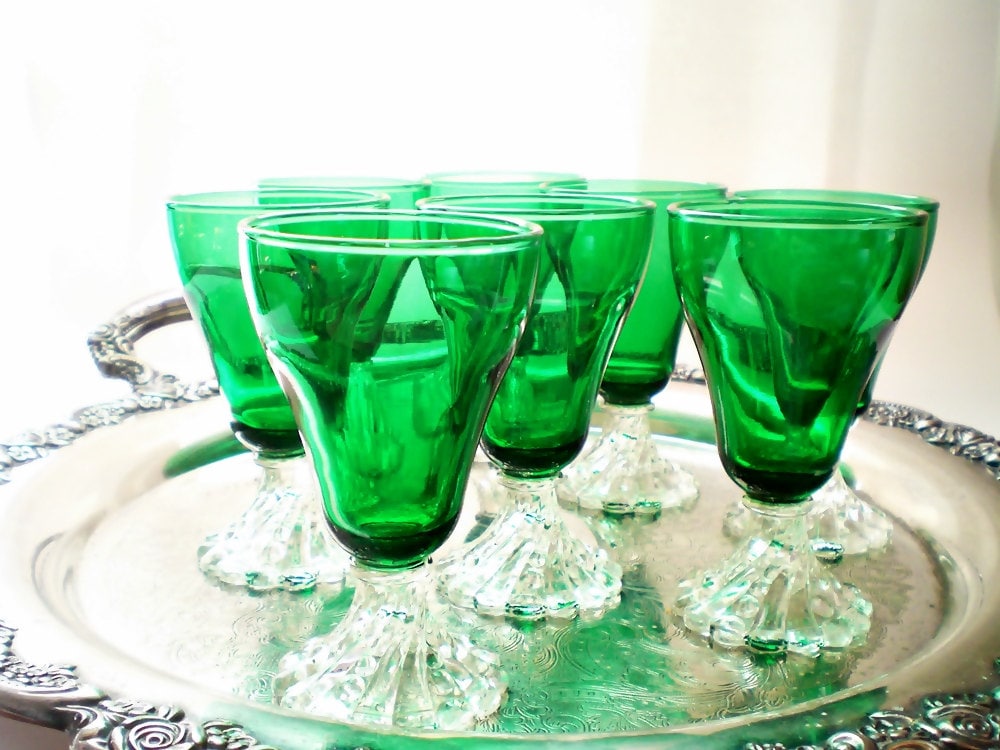 Vintage Green Glassware Juice Glass Stemware Juice Glasses