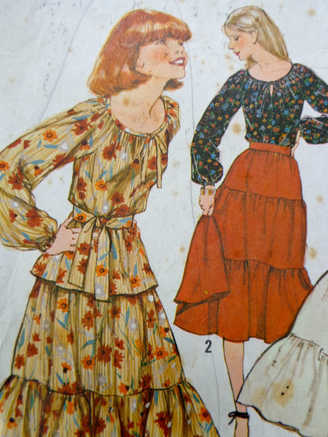 70s Boho  Blouse  and Skirt Sewing Pattern  Bust 34 Simplicity