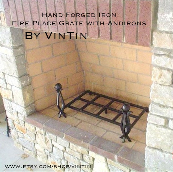 Hand Iron Fire Place Grate with Andirons by VinTin