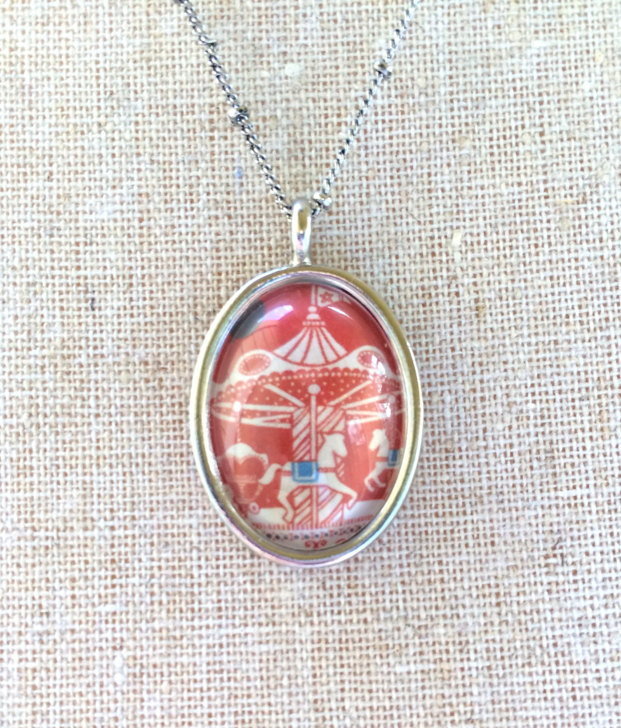 Red Carousel Pendant Necklace One of a Kind Unique Gift