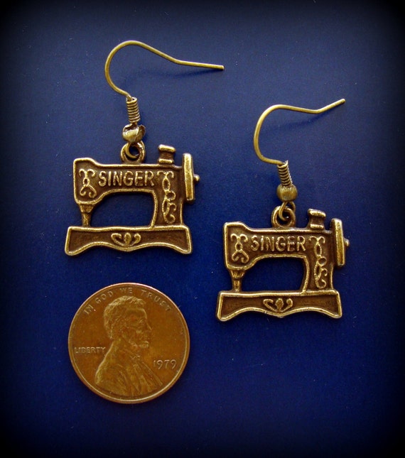 SINGER SEWING MACHINE Earrings Jewelry Vintage Victorian