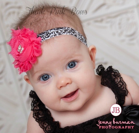 Pink Baby Headband, Shabby Chic Baby Headband,Baby Girl Headband,Flower Headband,Newborn Headband,Baby Bows, Baby Headbands, Baby Bows. by ThinkPinkBows