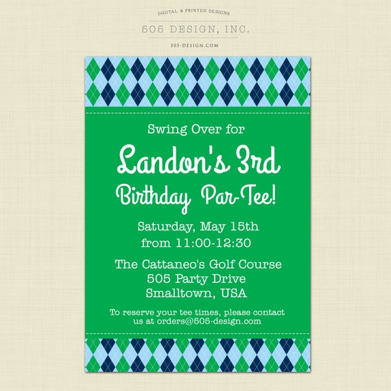 Golf Party Invitation - Printable or Printed Argyle Print Invitation by 505 Design, Inc Il_570xn