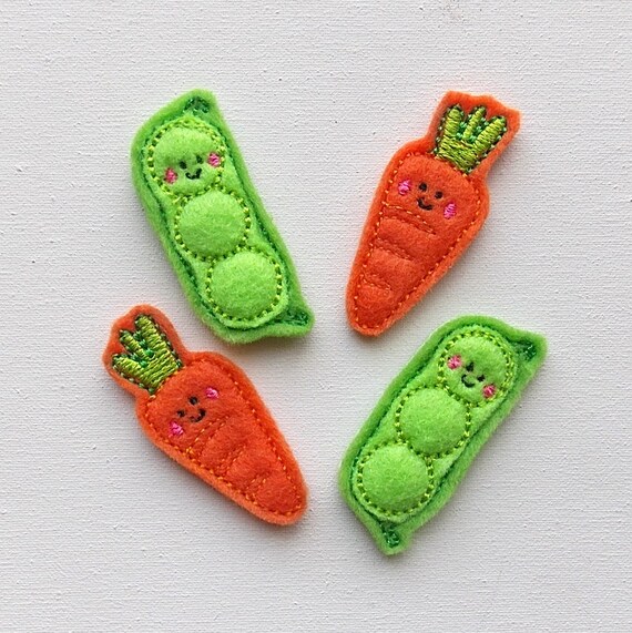 Items similar to Embroidered Happy Veggies Felt Appliques -Peas n ...
