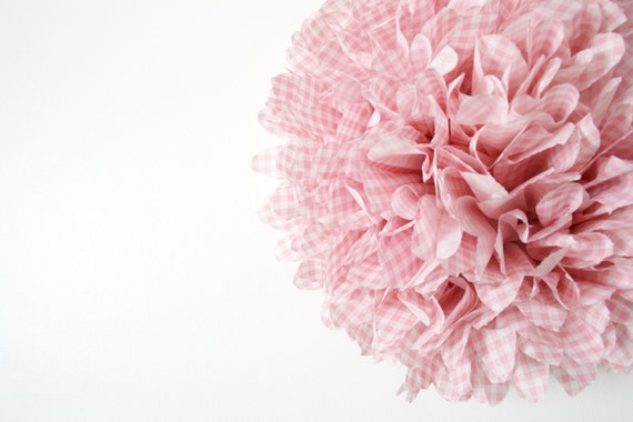 nursery decor paper mobile ... pink gingham ... 1 Tissue paper pom // nursery // baby shower // birthday party // gender reveal // Il_570xn