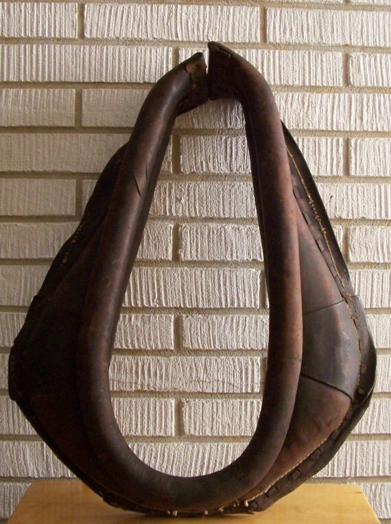 Antique Brown Leather Horse Collar Yoke Vintage Hanging