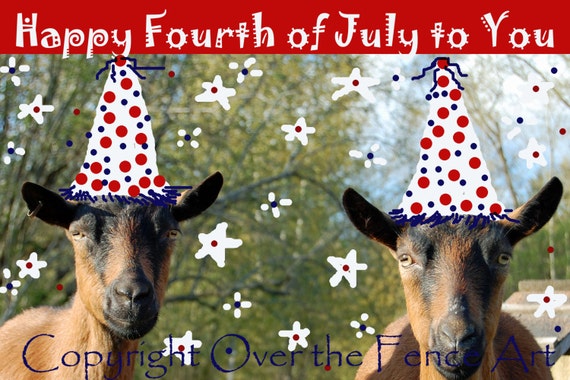 4th of July Card Goat Art Funny Goats in Hats Whimsical Celebrating the 4th