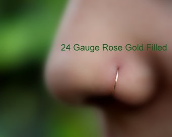 Nose Ring - Nose Piercing - Nose Ring Hoop - Helix Piercing - Tragus Piercing - 14K Rose Gold Filled 24-16 Gauge 7mm Inner Diameter Hoop