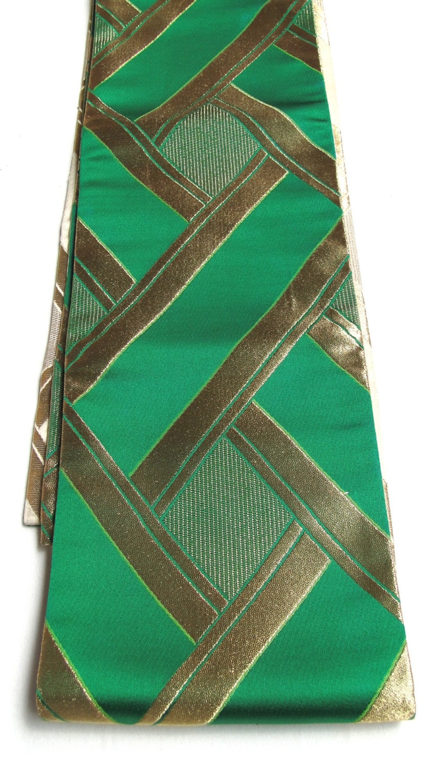 Vintage Japanese Obi. Table Runner. Wall Hanging. Green Gold