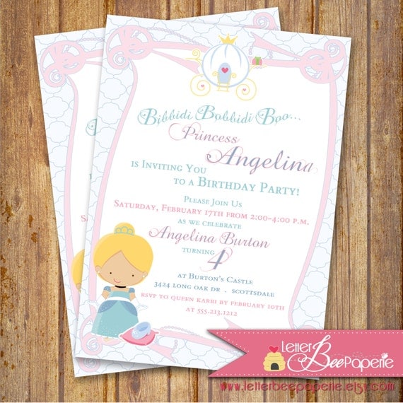 Cinderella-Inspired Girl's Birthday Party Invitation - Disney Princess - DIY Printable Invite - Princesses Theme - Pink and Blue - Parties Il_570xn