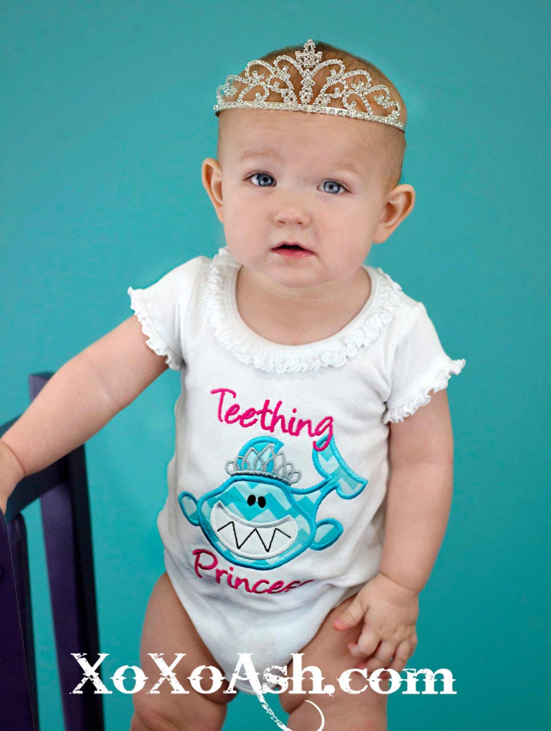 Teething PrincessBaby GirlShark ShirtEmbroidered shirt by XOXOAsh