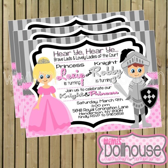 Princess and Kinght Invitation- Printable Princess Knight Birthday Invitation- Princess & Knight Invitation PDF/JPEG Il_570xn
