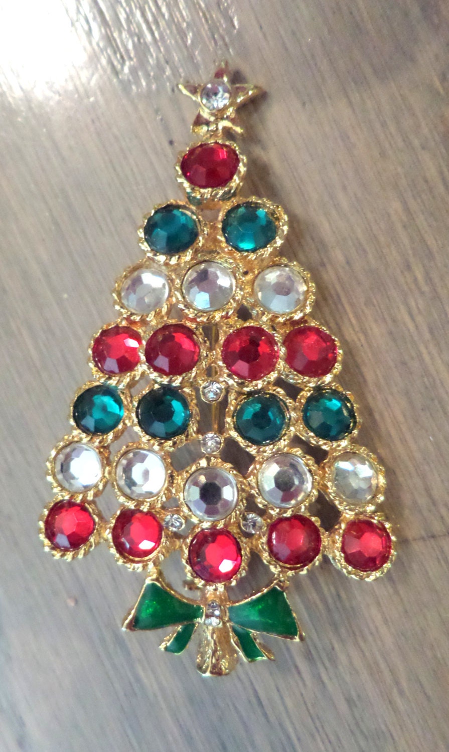 vintage christmas tree jeweled brooch star pin new old stock vintage christmas tree jeweled brooch star pin new old stock