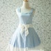 Blue ALICE IN WONDERLAND Dress White Ribbon Pleated Sweetheart Neckline