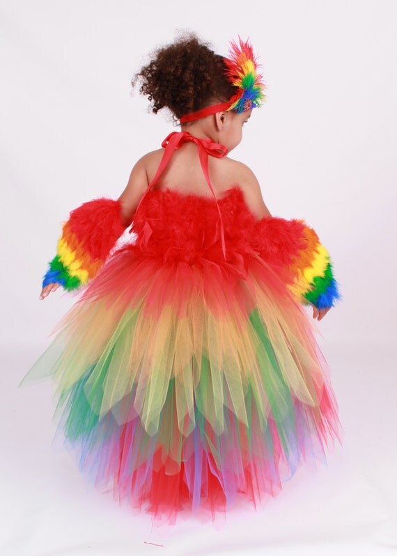 Tutu Dress - Paradise Parrot - Red & Rainbow -Scarlett Macaw Halloween Costume - 3-4 Toddler Girl Il_570xn