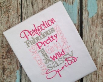 Embroidered Perfection Shirt, Spoiled, Fabulous - Motivational Girls Shirt - Girl Power Shirt - Pink/Grey Girls Shirt