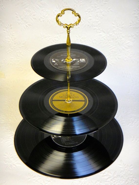 3 tier Vinyl Record Cupcake Stand Retro Cake Stand by myEroom