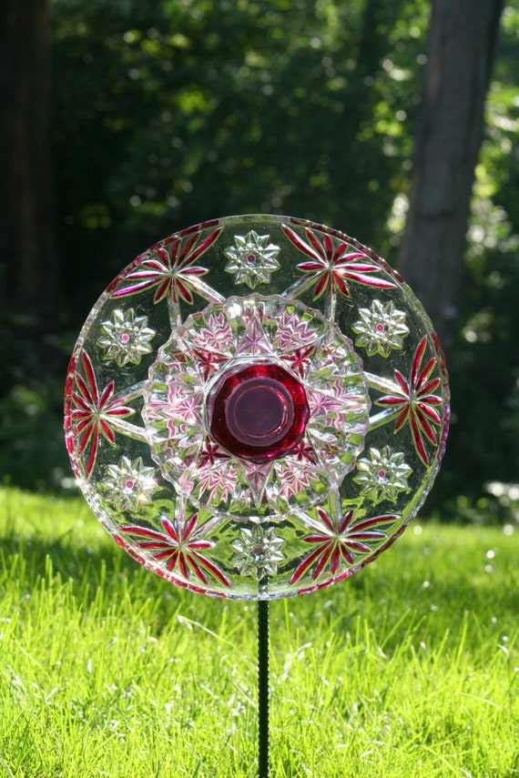 Garden Art Sun Catcher Glass Plate Flower Garden Sculpture