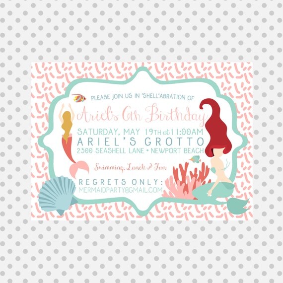 Mermaid party Invitation - Pool party Invitation- under the sea - little mermaid - party supplies Il_570xn