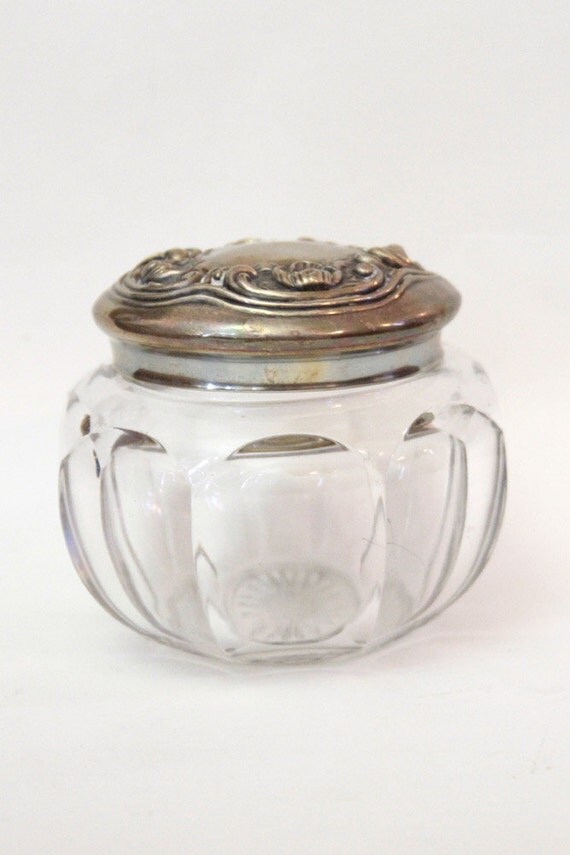Vintage Pretty Glass Jar with Metal Lid