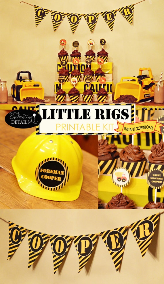 INSTANT DOWNLOAD Construction Little Rigs Printable Birthday Party Kit & Invitation- DIY/Customize Editable in Adobe Reader Il_570xn