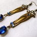 Art Nouveau Earrings Swarovski Crystal Earrings Blue Brass Drop Earrings- Cobalt Curves