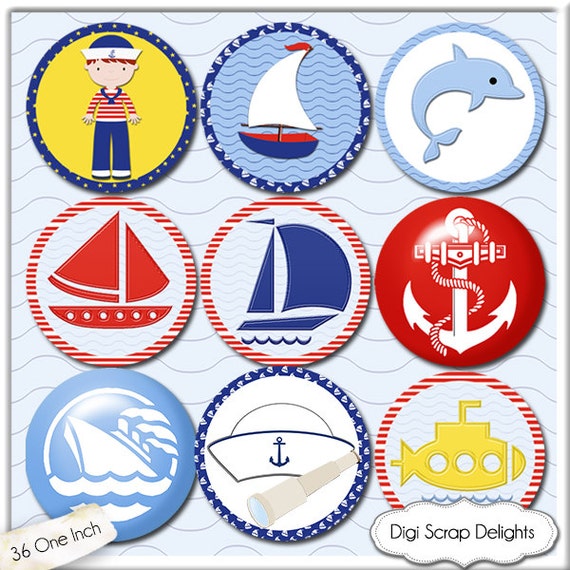 36 Nautical Digital Baby Shower Clip Art Collage Sheet One