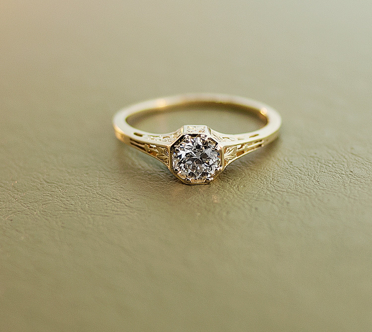  Antique  Diamond Engagement  Ring  15K Yellow  Gold  and Diamond