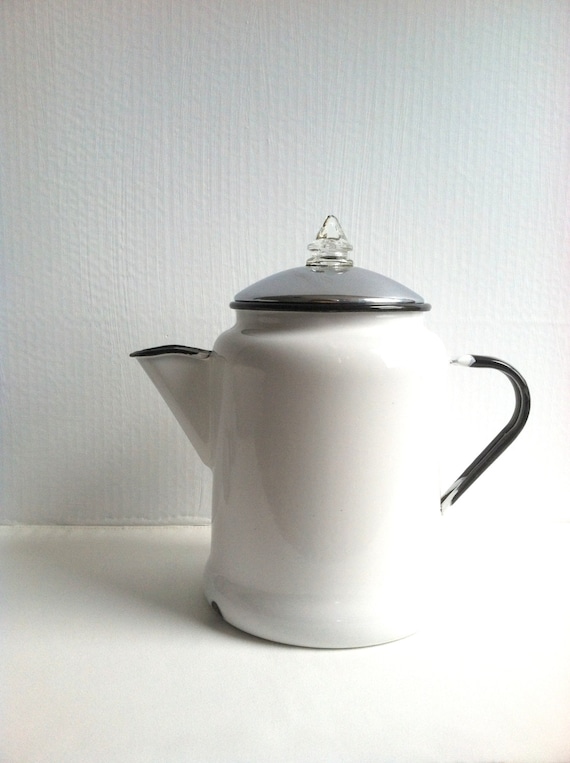 Vintage White Enamelware Coffee Pot/Farmhouse by MariasFarmhouse