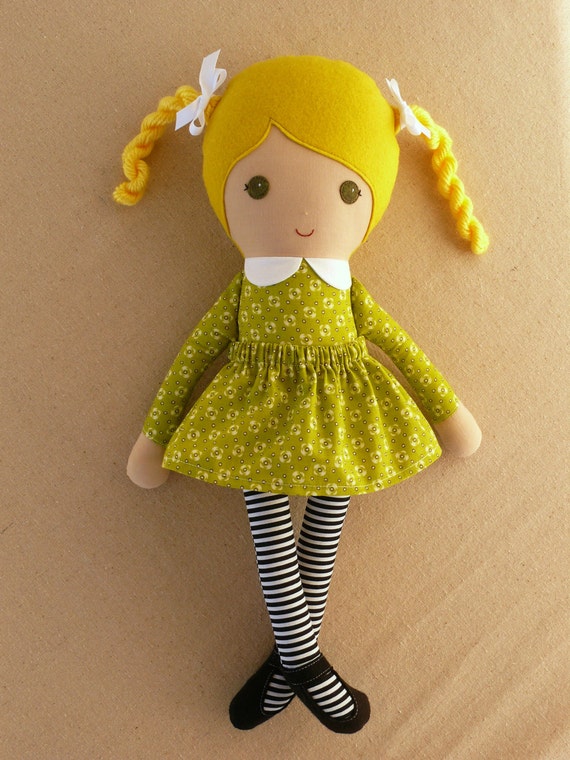 Fabric Doll Rag Doll Blond Haired Girl in Green by rovingovine